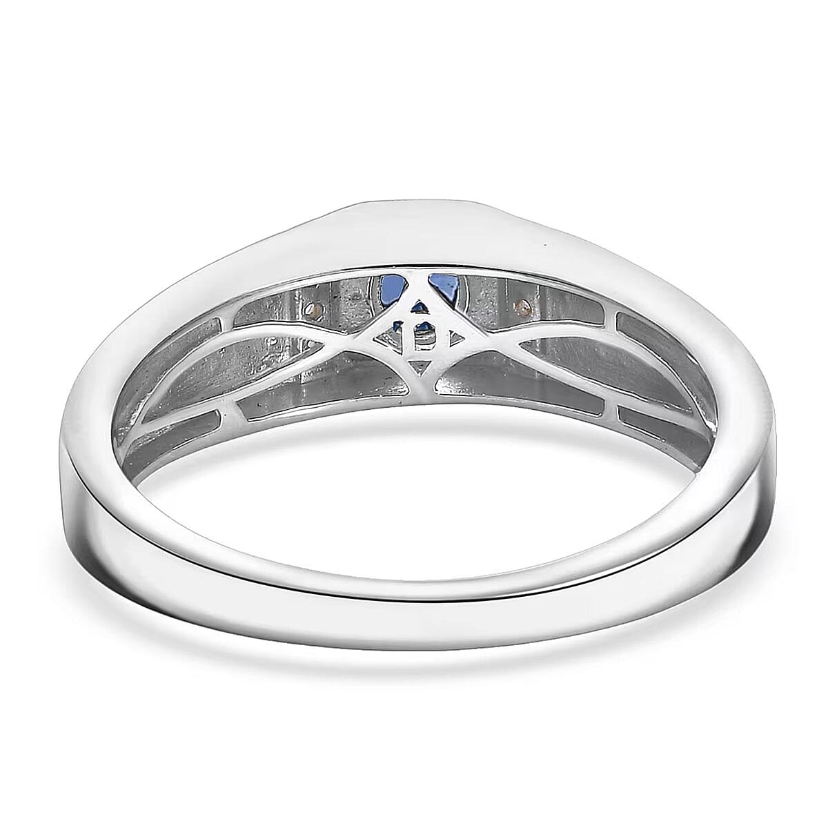 D'Joy Ceylon Blue Sapphire, Moissanite Men's Ring in Rhodium Over Sterling Silver 0.50 ctw (Size 9.0) image number 6