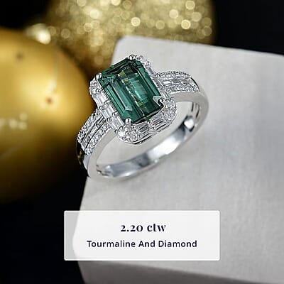 Luxoro AAA Mint Tourmaline and Diamond I2 2.20 ctw Ring in 10K White Gold (Size 12.0)