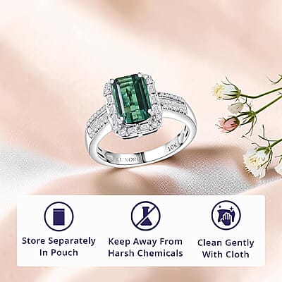 Luxoro AAA Mint Tourmaline and Diamond I2 2.20 ctw Ring in 10K White Gold (Size 12.0)