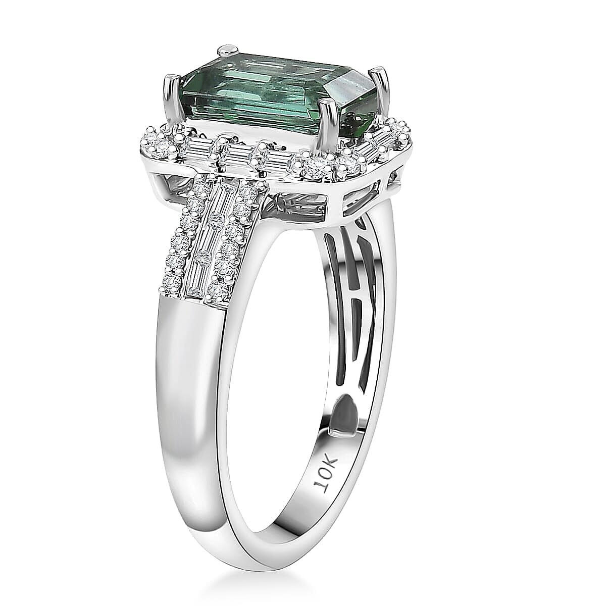 Luxoro AAA Mint Tourmaline and Diamond I2 2.20 ctw Ring in 10K White Gold (Size 5.5) image number 3