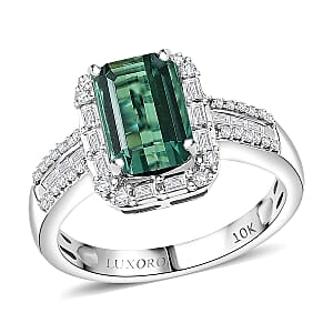 Luxoro AAA Mint Tourmaline and Diamond I2 2.20 ctw Ring in 10K White Gold (Size 6.5)
