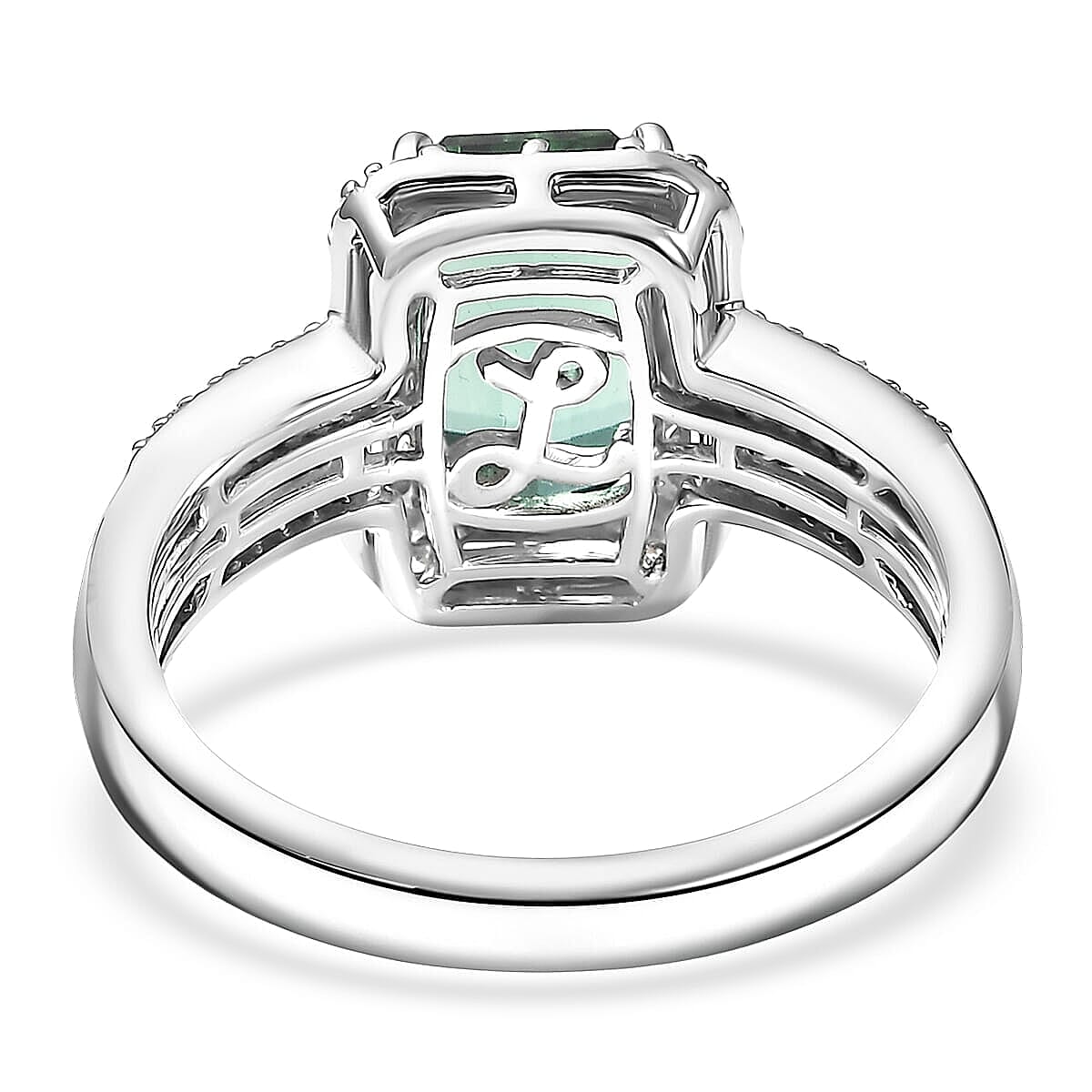 Luxoro AAA Mint Tourmaline and Diamond I2 2.20 ctw Ring in 10K White Gold (Size 6.5) image number 4