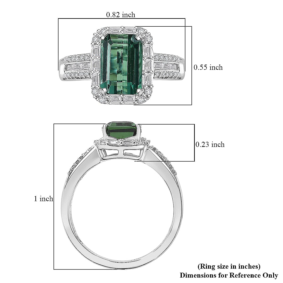 Luxoro AAA Mint Tourmaline and Diamond I2 2.20 ctw Ring in 10K White Gold (Size 6.5) image number 5