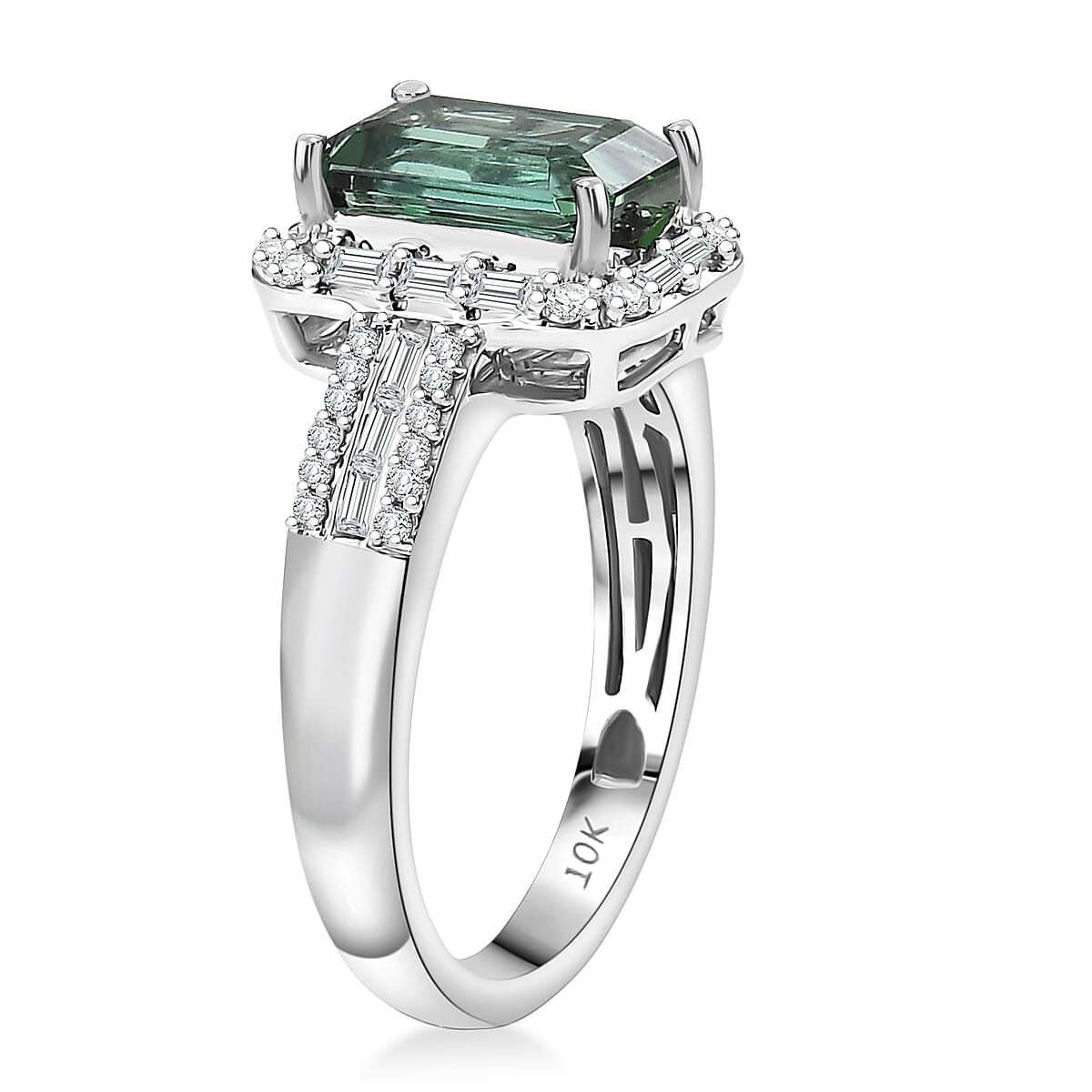 Luxoro AAA Mint Tourmaline and Diamond I2 2.20 ctw Ring in 10K White Gold (Size 7.0) image number 3