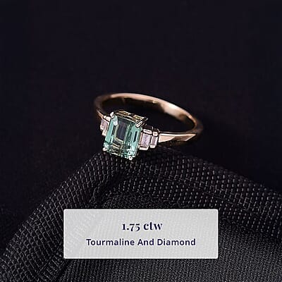 Luxoro AAA Mint Tourmaline and Diamond I2 1.75 ctw Ring in 10K Yellow Gold (Size 12.0)