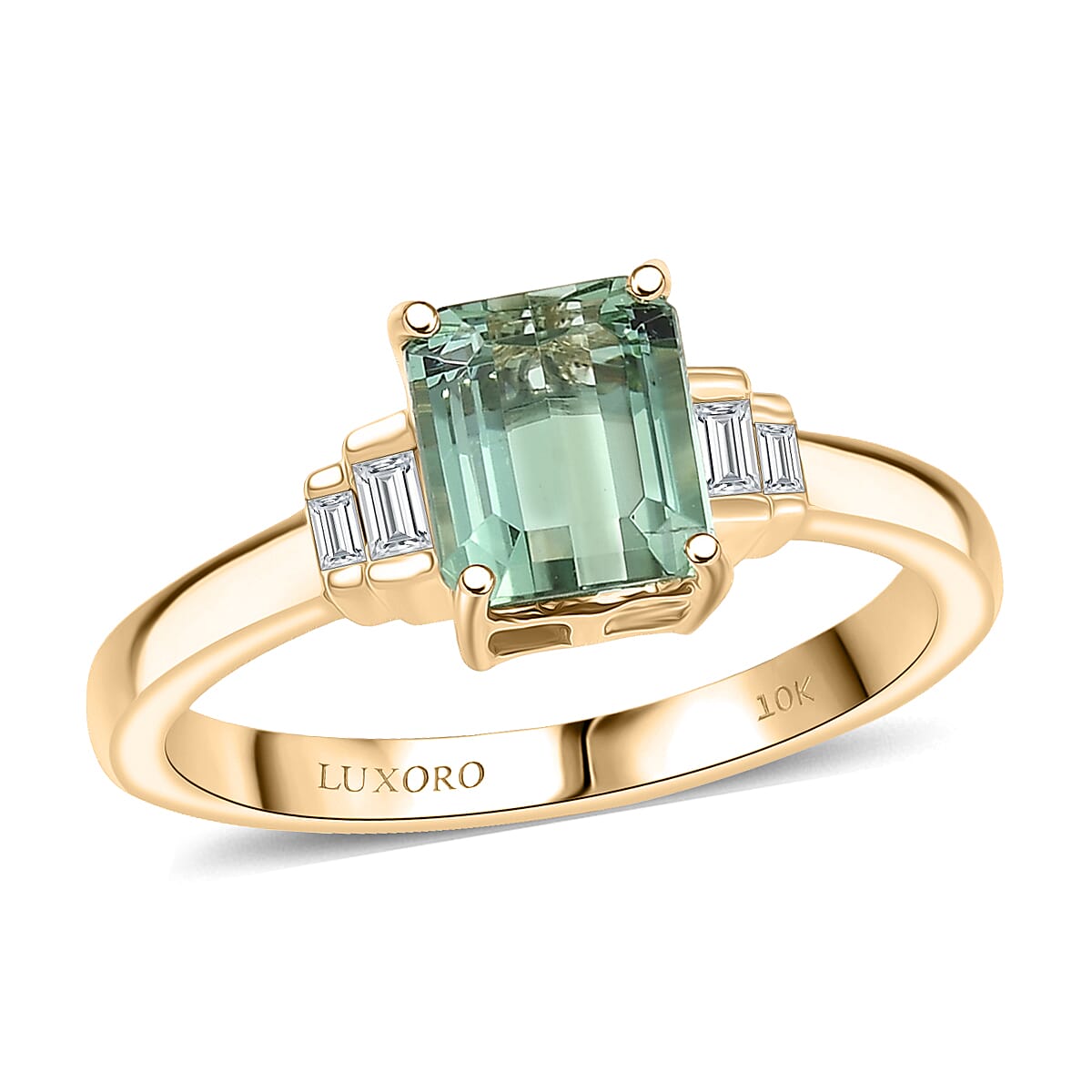 Luxoro 10K Yellow Gold AAA Mint Tourmaline, Diamond (I2) Ring (Size 10.0) 1.75 ctw