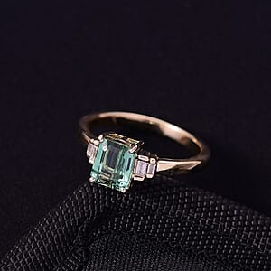 Luxoro AAA Arquiana Mint Tourmaline and Diamond I2 1.75 ctw Mint Deco Ring in 10K Yellow Gold (Size 7.0)