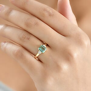 Luxoro AAA Arquiana Mint Tourmaline and Diamond I2 1.75 ctw Mint Deco Ring in 10K Yellow Gold (Size 7.0)