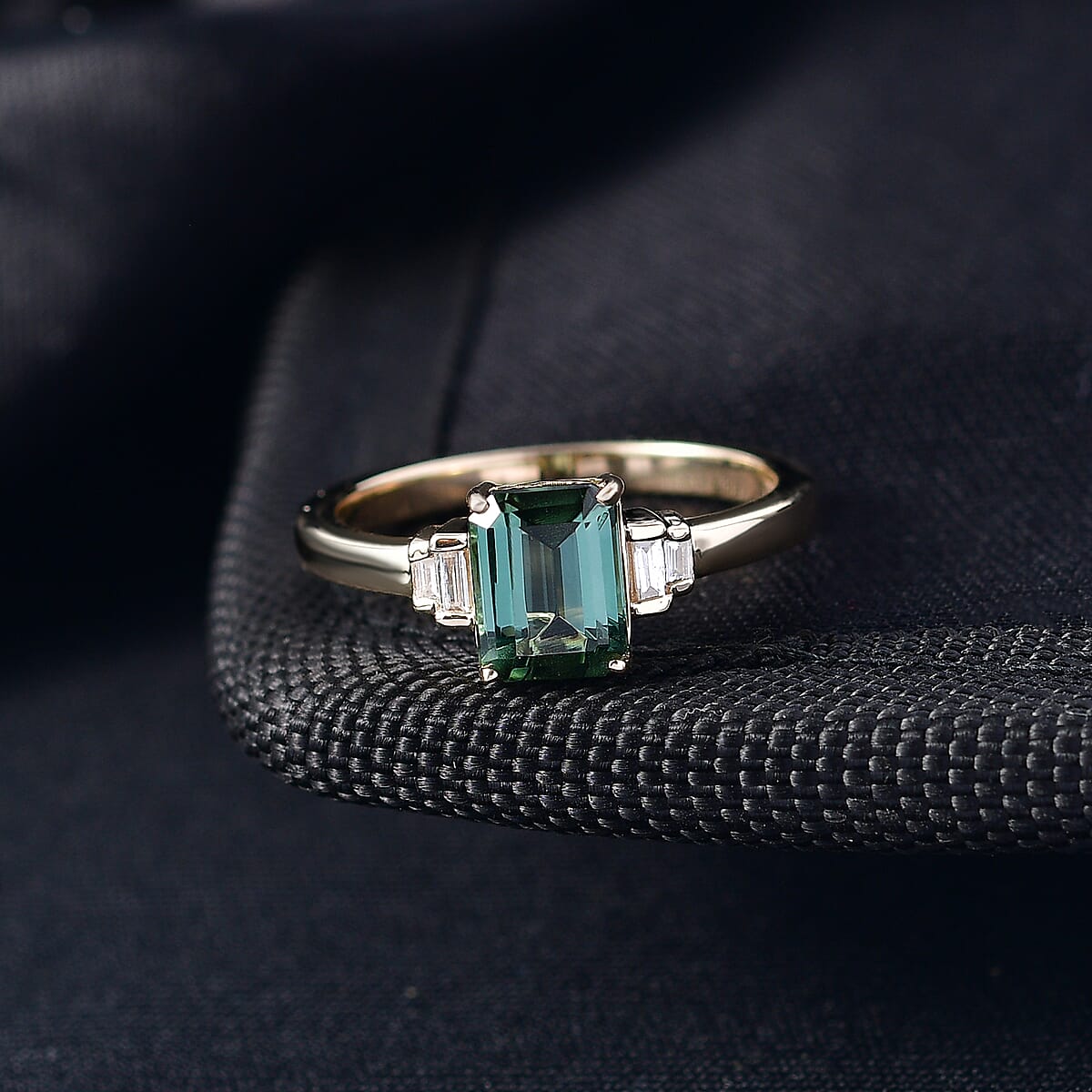 Luxoro AAA Arquiana Mint Tourmaline and Diamond I2 1.75 ctw Mint Deco Ring in 10K Yellow Gold (Size 8.0) image number 1