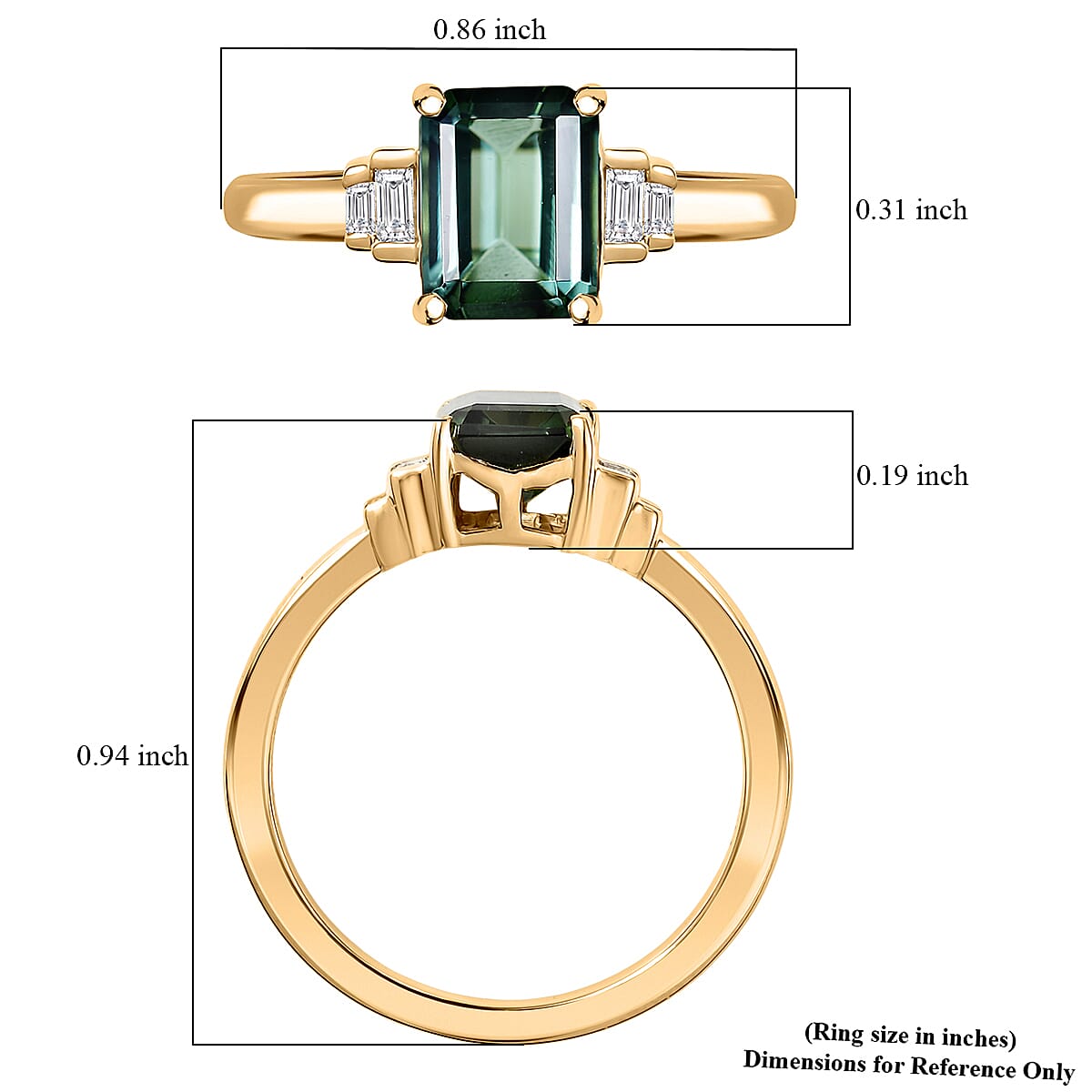 Luxoro AAA Arquiana Mint Tourmaline and Diamond I2 1.75 ctw Mint Deco Ring in 10K Yellow Gold (Size 8.0) image number 5