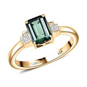 Luxoro AAA Arquiana Mint Tourmaline and Diamond I2 1.75 ctw Mint Deco Ring in 10K Yellow Gold (Size 9.0)