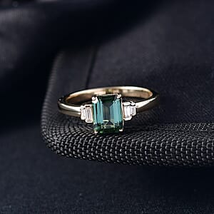 Luxoro AAA Arquiana Mint Tourmaline and Diamond I2 1.75 ctw Mint Deco Ring in 10K Yellow Gold (Size 9.0)
