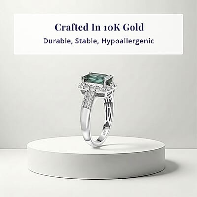 Luxoro AAA Mint Tourmaline, Diamond Ring in 10K White Gold 2.20 ctw (Size 12.0)