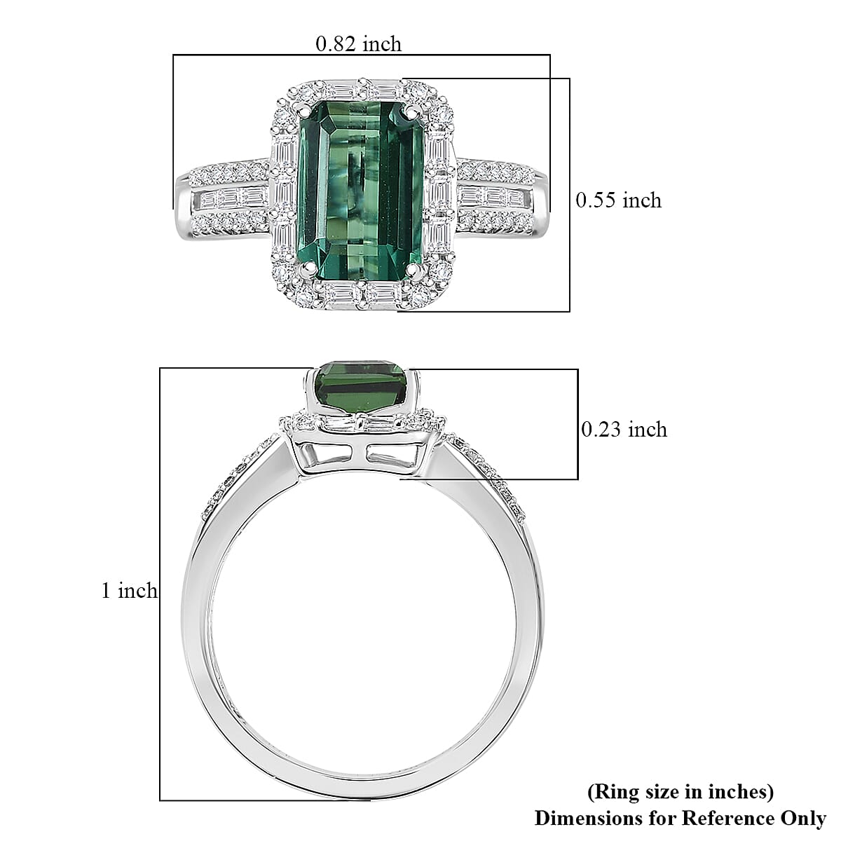 Luxoro 10K White Gold AAA Mint Tourmaline, Diamond (I2) Ring (Size 9) 2.20 ctw image number 5