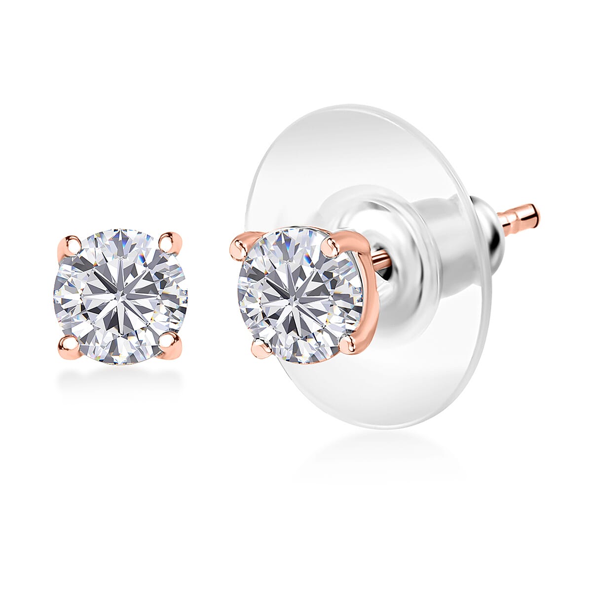 D'Joy Moissanite (Rnd 5mm) Earrings in 14K Vermeil RG Over Sterling Silver 0.90 ctw
