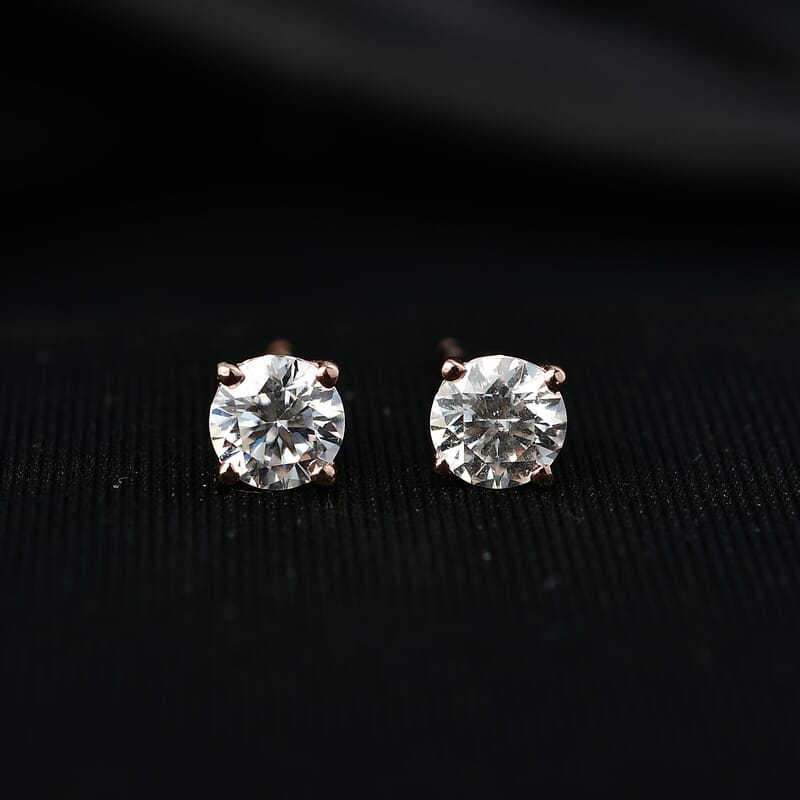 D'Joy Moissanite (Rnd 5mm) Earrings in 14K Vermeil RG Over Sterling Silver 0.90 ctw