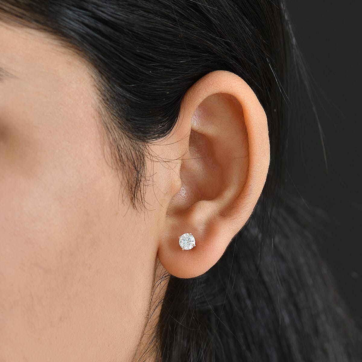 D'Joy Moissanite (Rnd 5mm) Earrings in 14K Vermeil RG Over Sterling Silver 0.90 ctw image number 2