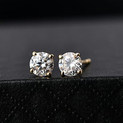 D'Joy Moissanite Stud Earrings in 18K Vermeil YG Over Sterling Silver 0.90 ctw