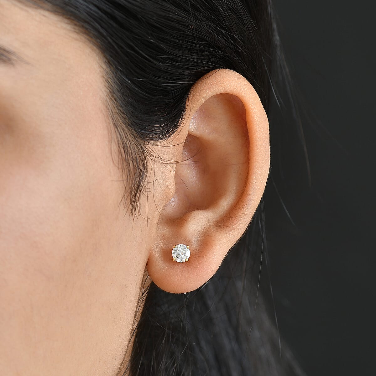 D'Joy Moissanite 0.90 ctw Earrings in 18K Vermeil Yellow Gold Over Sterling Silver image number 2