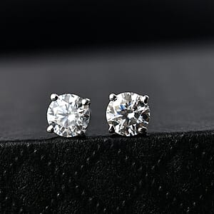 D'Joy Moissanite Stud Earrings in Platinum Over Sterling Silver 0.85 ctw