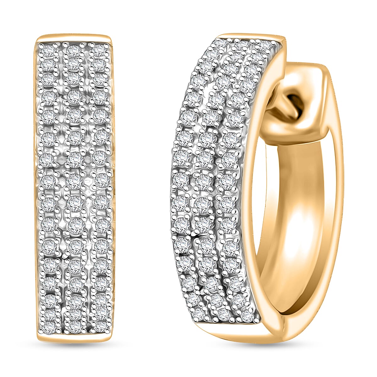  Diamond 0.25 ctw Hoop Earrings in 14K Yellow Gold and Rhodium Over Sterling Silver  image number 0