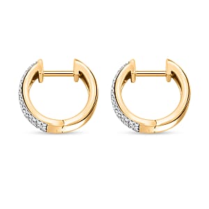  Diamond 0.25 ctw Hoop Earrings in 14K Yellow Gold and Rhodium Over Sterling Silver 