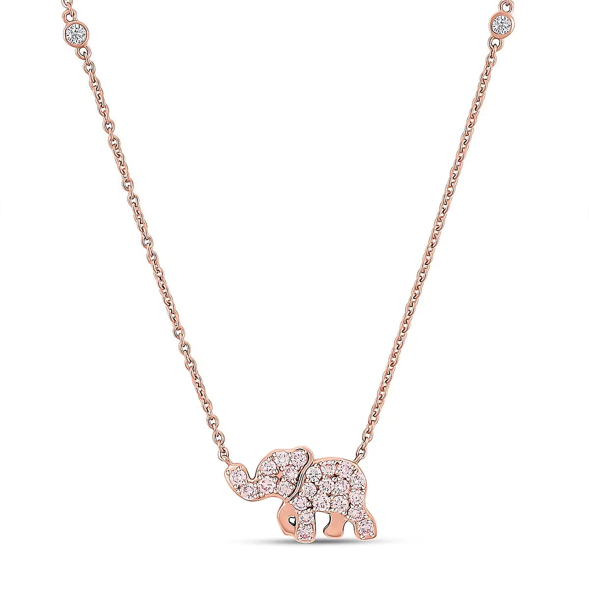 Luxuriant Lab Grown Pink (IR) and White Diamond (SI) 1.00 ctw Elephant Necklace in 18K Vermeil Rose Gold Over Sterling Silver 18-20 Inches image number 0
