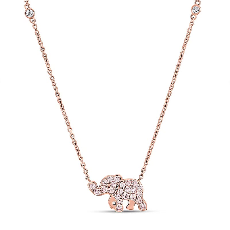 Luxuriant Lab Grown Pink (IR) and White Diamond (SI) 1.00 ctw Elephant Necklace in 18K Vermeil Rose Gold Over Sterling Silver 18-20 Inches