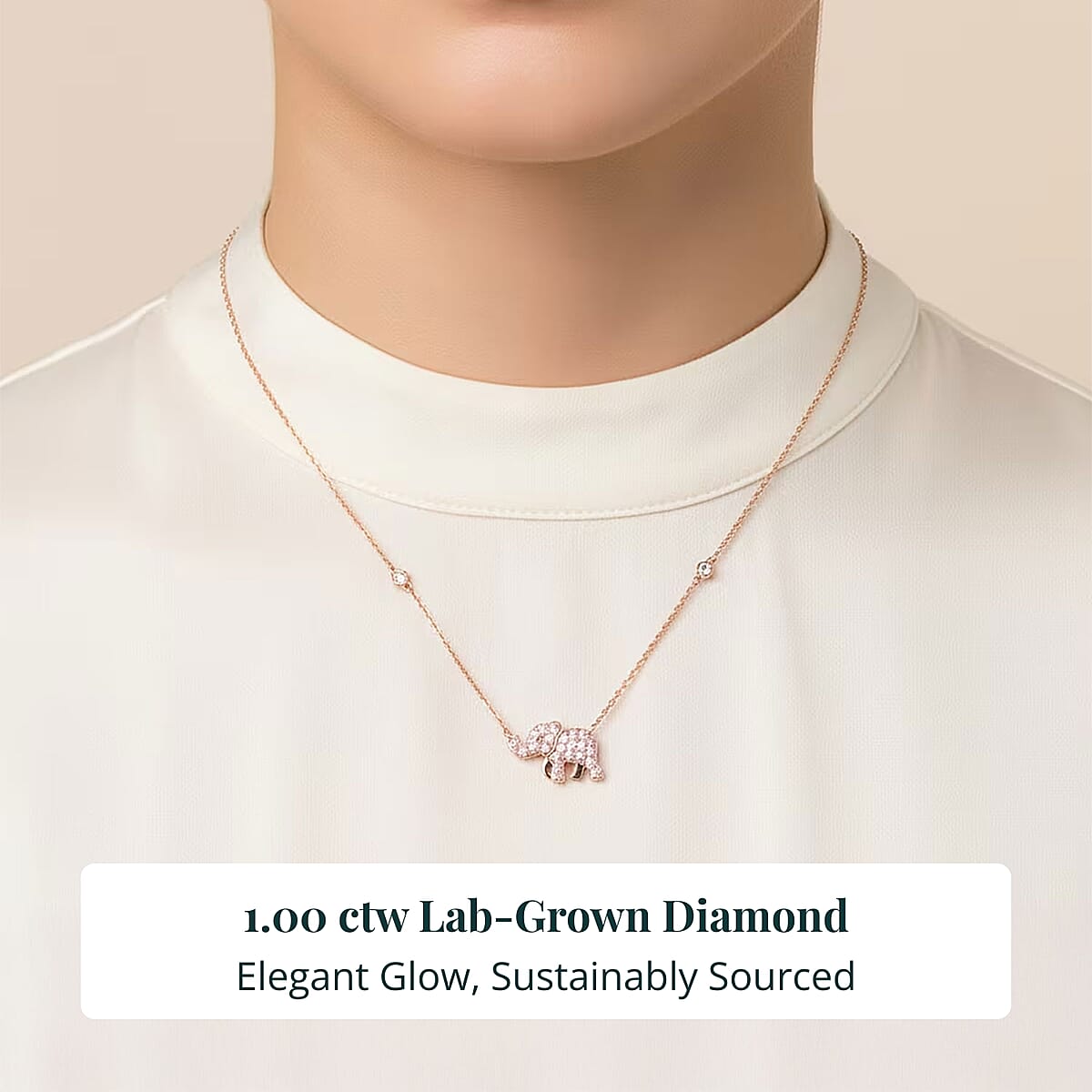 Luxuriant Lab Grown Pink (IR) and White Diamond (SI) 1.00 ctw Elephant Necklace in 18K Vermeil Rose Gold Over Sterling Silver 18-20 Inches image number 1