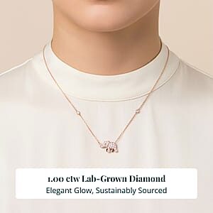 Luxuriant Lab Grown Pink (IR) and White Diamond (SI) 1.00 ctw Elephant Necklace in 18K Vermeil Rose Gold Over Sterling Silver 18-20 Inches