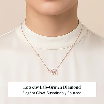 Luxuriant Lab Grown Pink (IR) and White Diamond (SI) 1.00 ctw Elephant Necklace in 18K Vermeil Rose Gold Over Sterling Silver 18-20 Inches