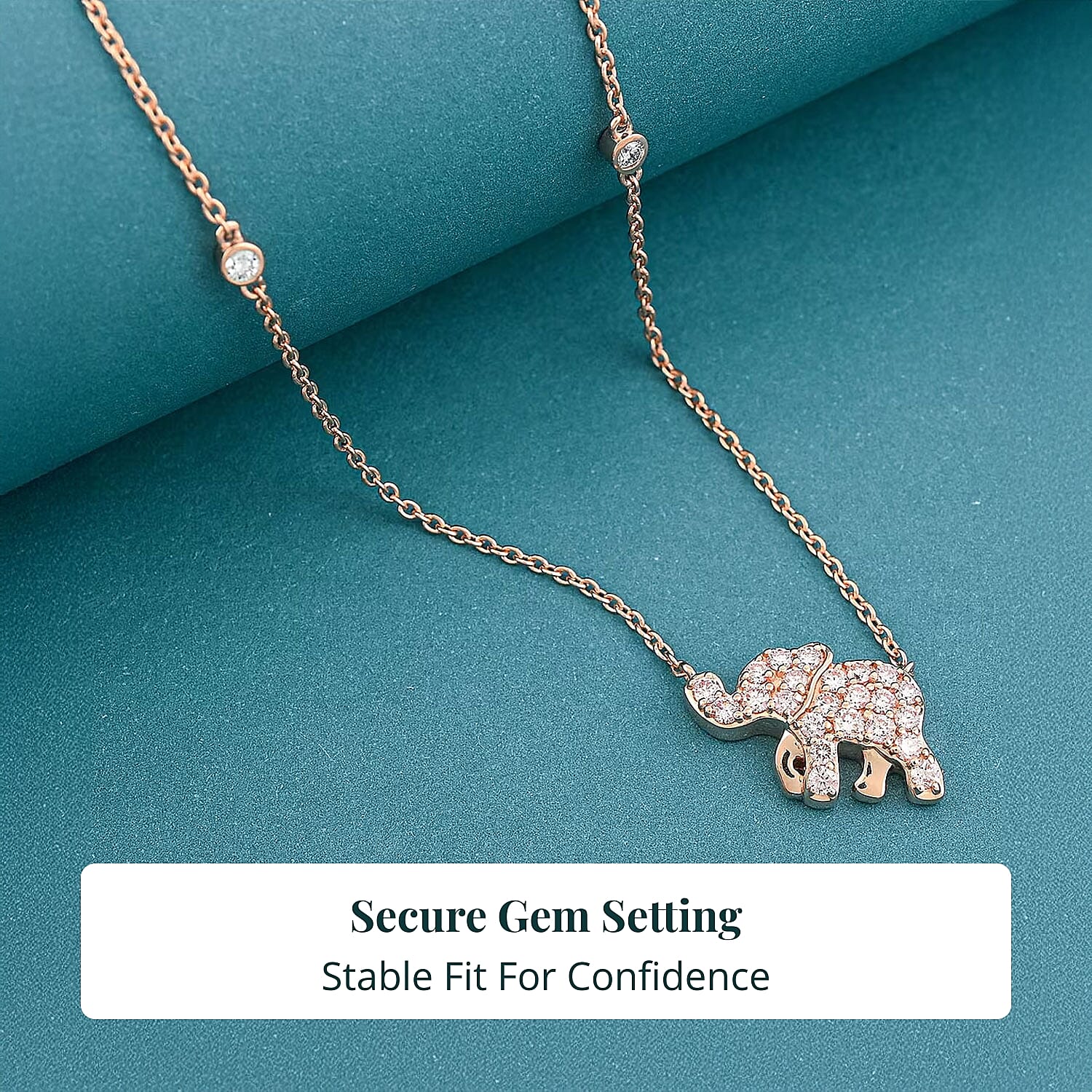 Luxuriant Lab Grown Pink (IR) and White Diamond (SI) 1.00 ctw Elephant Necklace in 18K Vermeil Rose Gold Over Sterling Silver 18-20 Inches