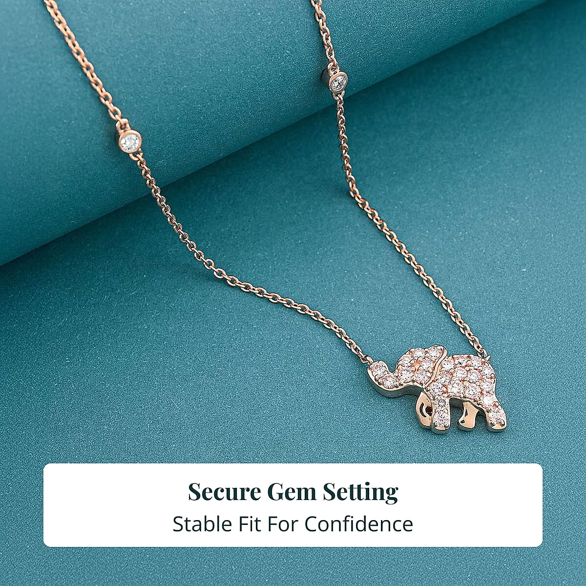 Luxuriant Lab Grown Pink (IR) and White Diamond (SI) 1.00 ctw Elephant Necklace in 18K Vermeil Rose Gold Over Sterling Silver 18-20 Inches image number 4