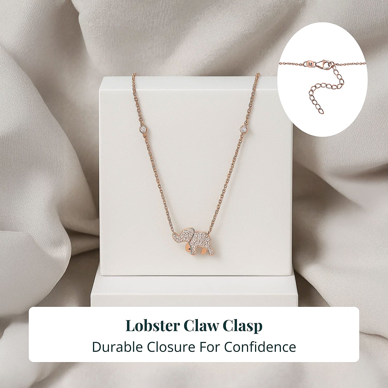 Luxuriant Lab Grown Pink (IR) and White Diamond (SI) 1.00 ctw Elephant Necklace in 18K Vermeil Rose Gold Over Sterling Silver 18-20 Inches