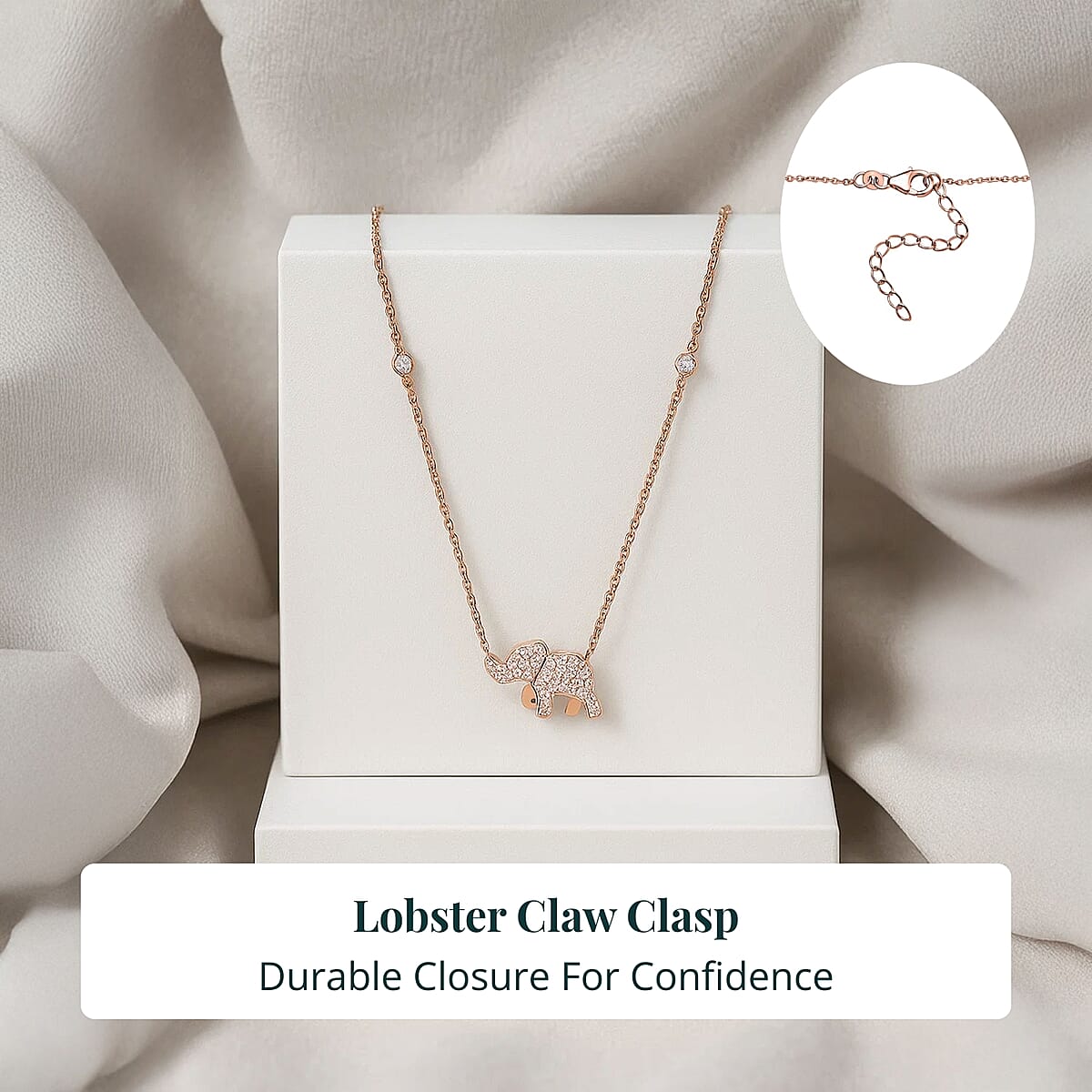 Luxuriant Lab Grown Pink (IR) and White Diamond (SI) 1.00 ctw Elephant Necklace in 18K Vermeil Rose Gold Over Sterling Silver 18-20 Inches image number 5