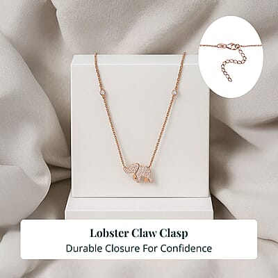 Luxuriant Lab Grown Pink (IR) and White Diamond (SI) 1.00 ctw Elephant Necklace in 18K Vermeil Rose Gold Over Sterling Silver 18-20 Inches