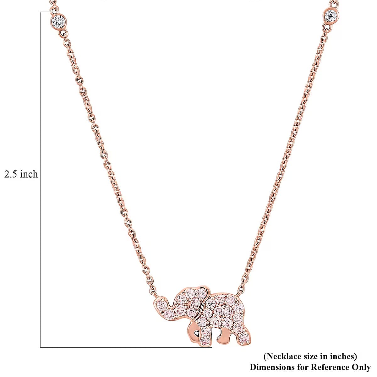 Luxuriant Lab Grown Pink (IR) and White Diamond (SI) 1.00 ctw Elephant Necklace in 18K Vermeil Rose Gold Over Sterling Silver 18-20 Inches image number 6