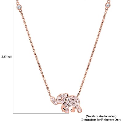 Luxuriant Lab Grown Pink (IR) and White Diamond (SI) 1.00 ctw Elephant Necklace in 18K Vermeil Rose Gold Over Sterling Silver 18-20 Inches