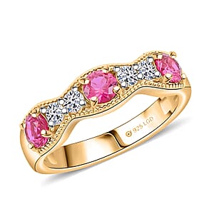 Luxuriant Lab Grown Diamond (VS), Lab Grown Ruby 1.00 ctw Ring in 18K Vermeil Yellow Gold Over Sterling Silver (Size 6.0)