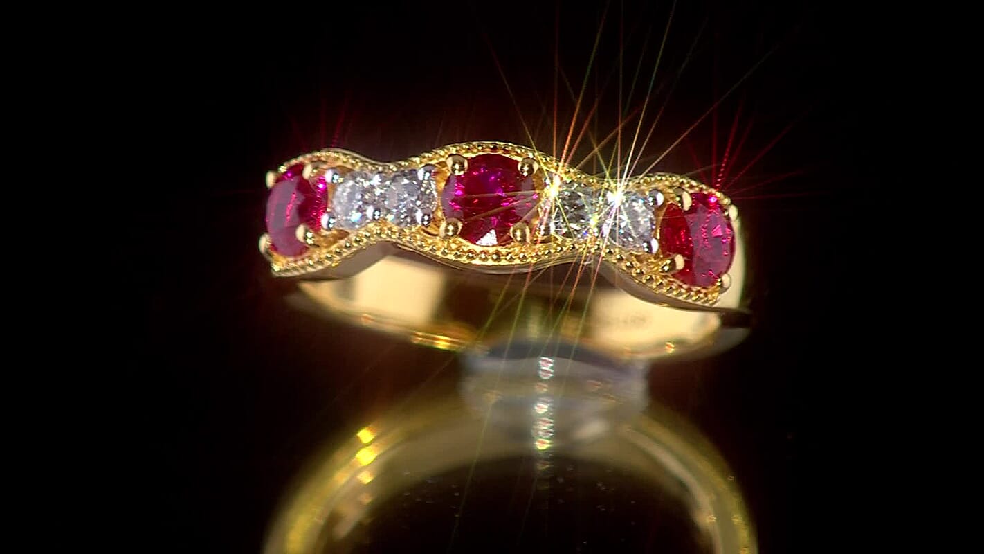 Luxuriant Lab Grown Diamond (VS), Lab Grown Ruby 1.00 ctw Ring in 18K Vermeil Yellow Gold Over Sterling Silver