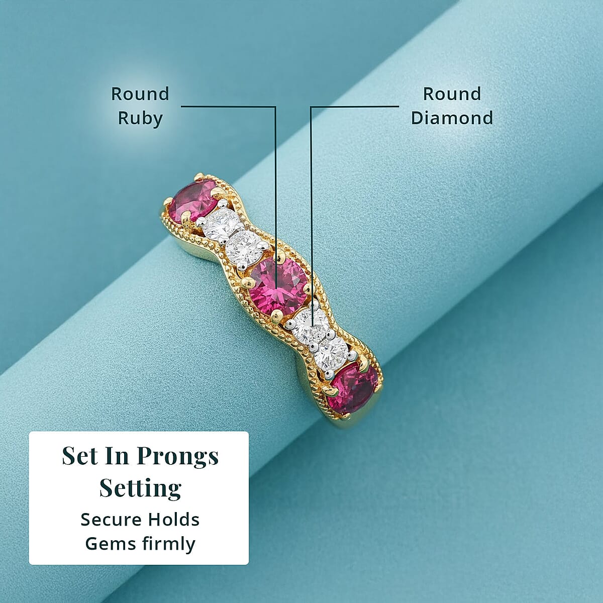 Luxuriant Lab Grown Diamond (VS), Lab Grown Ruby 1.00 ctw Ring in 18K Vermeil Yellow Gold Over Sterling Silver image number 4
