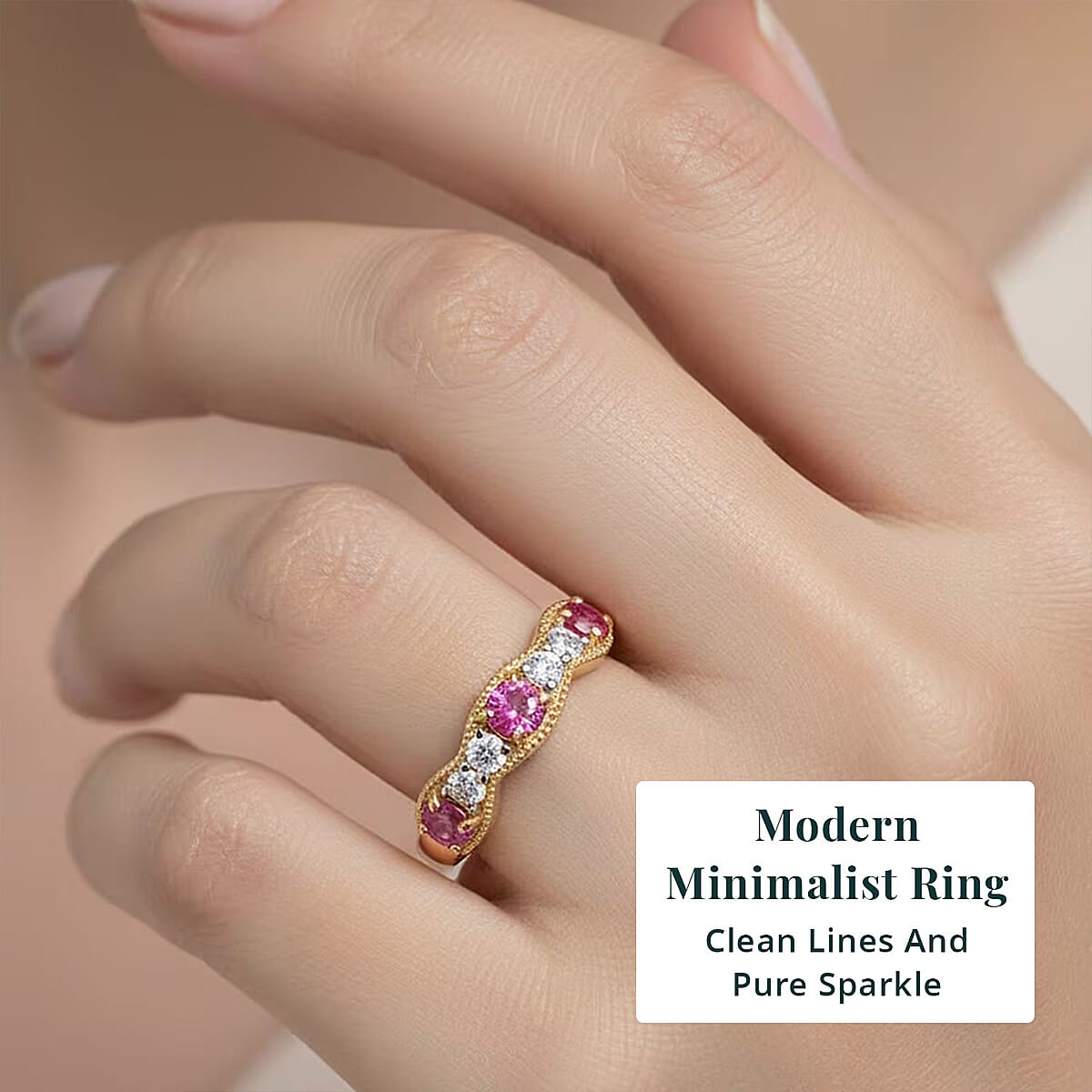 Luxuriant Lab Grown Diamond (VS), Lab Grown Ruby 1.00 ctw Ring in 18K Vermeil Yellow Gold Over Sterling Silver image number 5