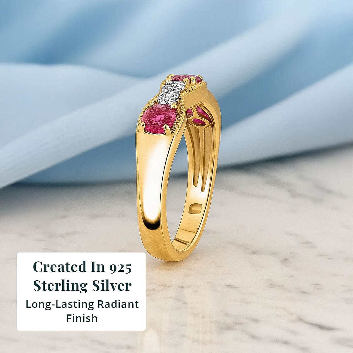 Luxuriant Lab Grown Diamond (VS), Lab Grown Ruby 1.00 ctw Ring in 18K Vermeil Yellow Gold Over Sterling Silver (Size 7.0) image number 2