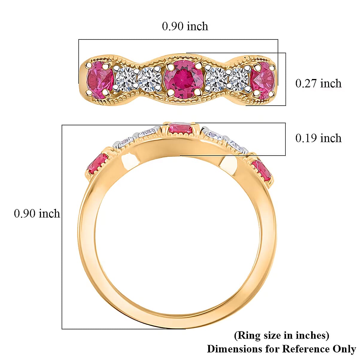 Luxuriant Lab Grown Diamond (VS), Lab Grown Ruby 1.00 ctw Ring in 18K Vermeil Yellow Gold Over Sterling Silver (Size 7.0) image number 6