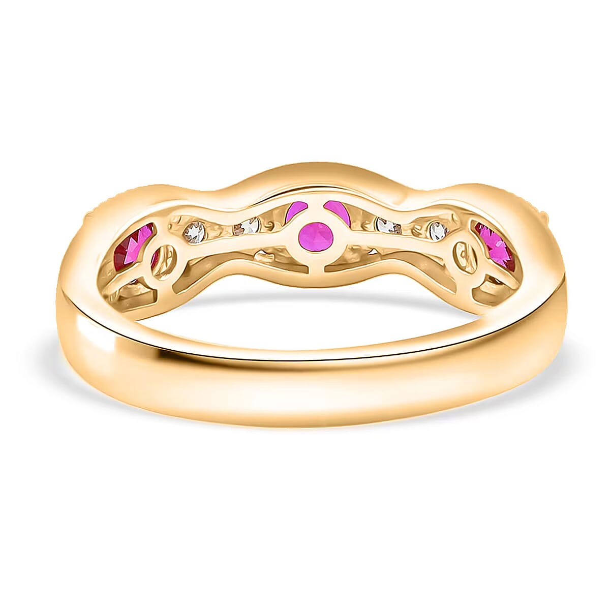Luxuriant Lab Grown Diamond (VS), Lab Grown Ruby 1.00 ctw Ring in 18K Vermeil Yellow Gold Over Sterling Silver (Size 8.0) image number 7