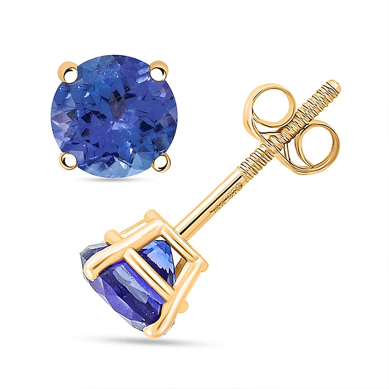 Certified & Appraised AAA Tanzanite 1.00 ctw Push Back Earrings in 14K Yellow Gold