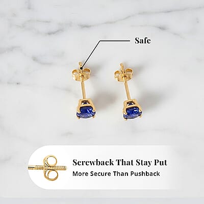 Certified & Appraised AAA Tanzanite 1.00 ctw Push Back Earrings in 14K Yellow Gold