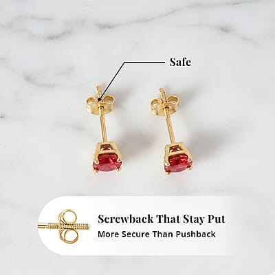  AAA Red Sapphire 1.10 ctw Screw Post Earrings in 14K Yellow Gold
