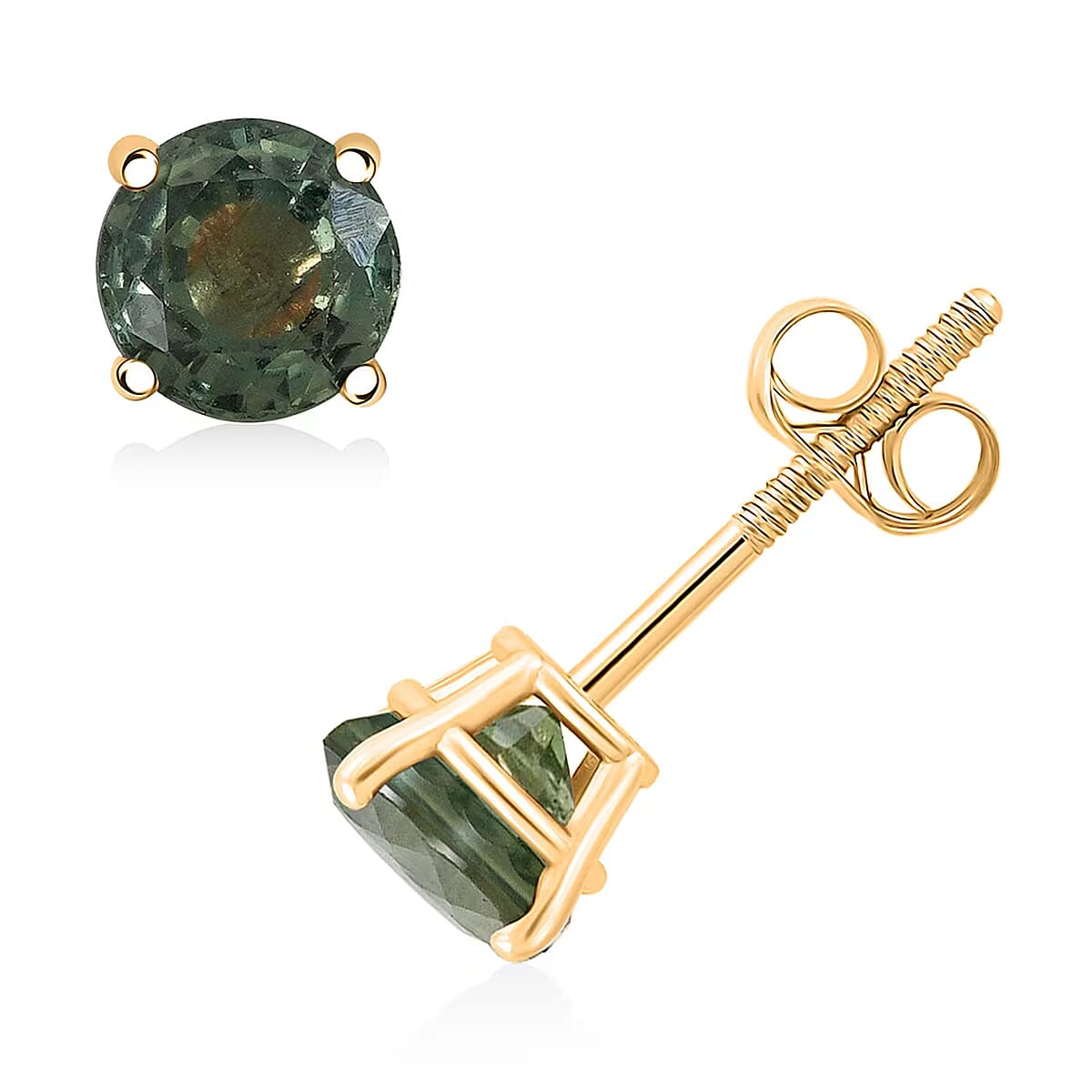  AAA Green Sapphire 1.10 ctw Screw Post Earrings in 14K Yellow Gold image number 0