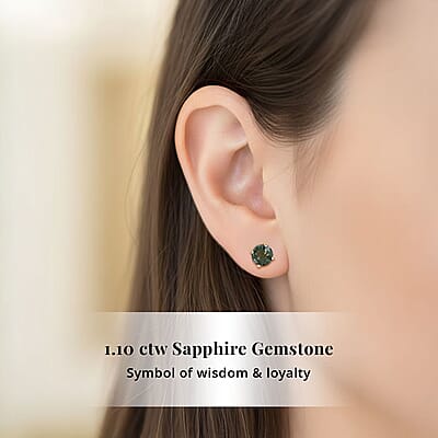 AAA Milanoa Green Sapphire 1.10 ctw Screw Post Earrings in 14K Yellow Gold